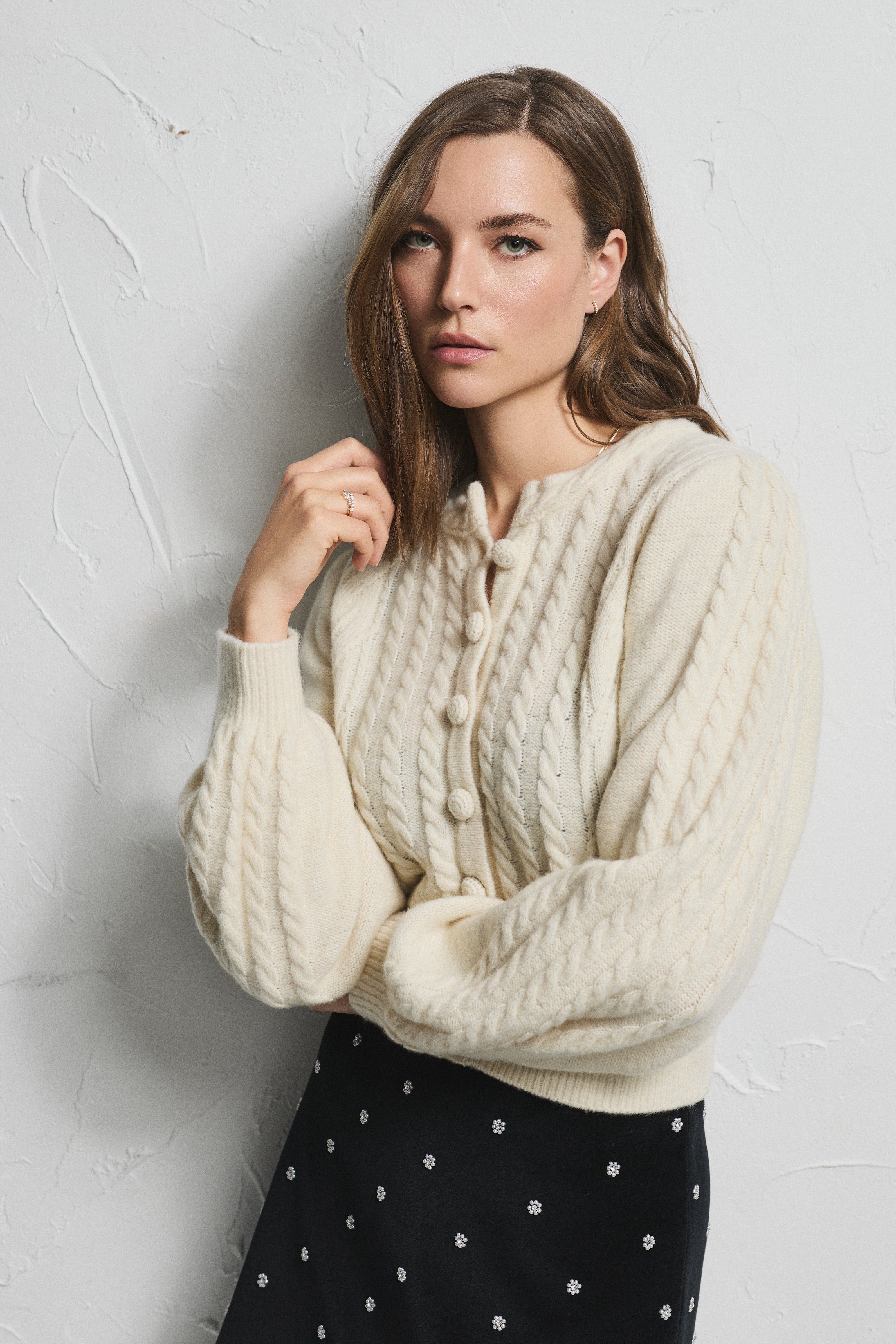 Elodie | Cashmere Blend Cable Knit Cardigan | Pia Tjelta Studio