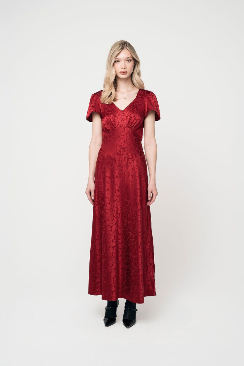 Marley Jacquard Dress | Red Silk Jacquard Midi – Pia Tjelta Studio