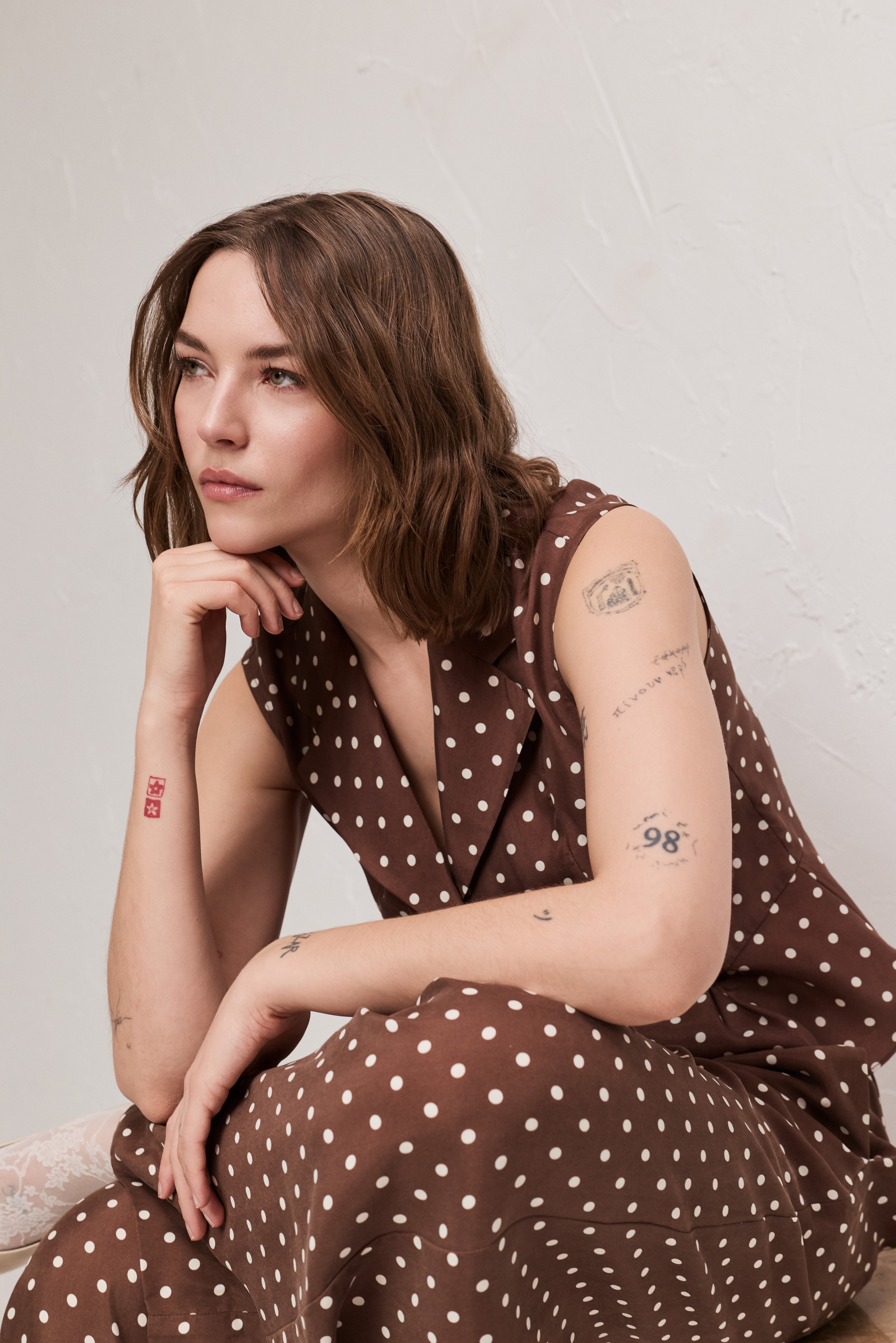MELROSE DOTS | Sleeveless Polka Dot Blouse with Notched Collar