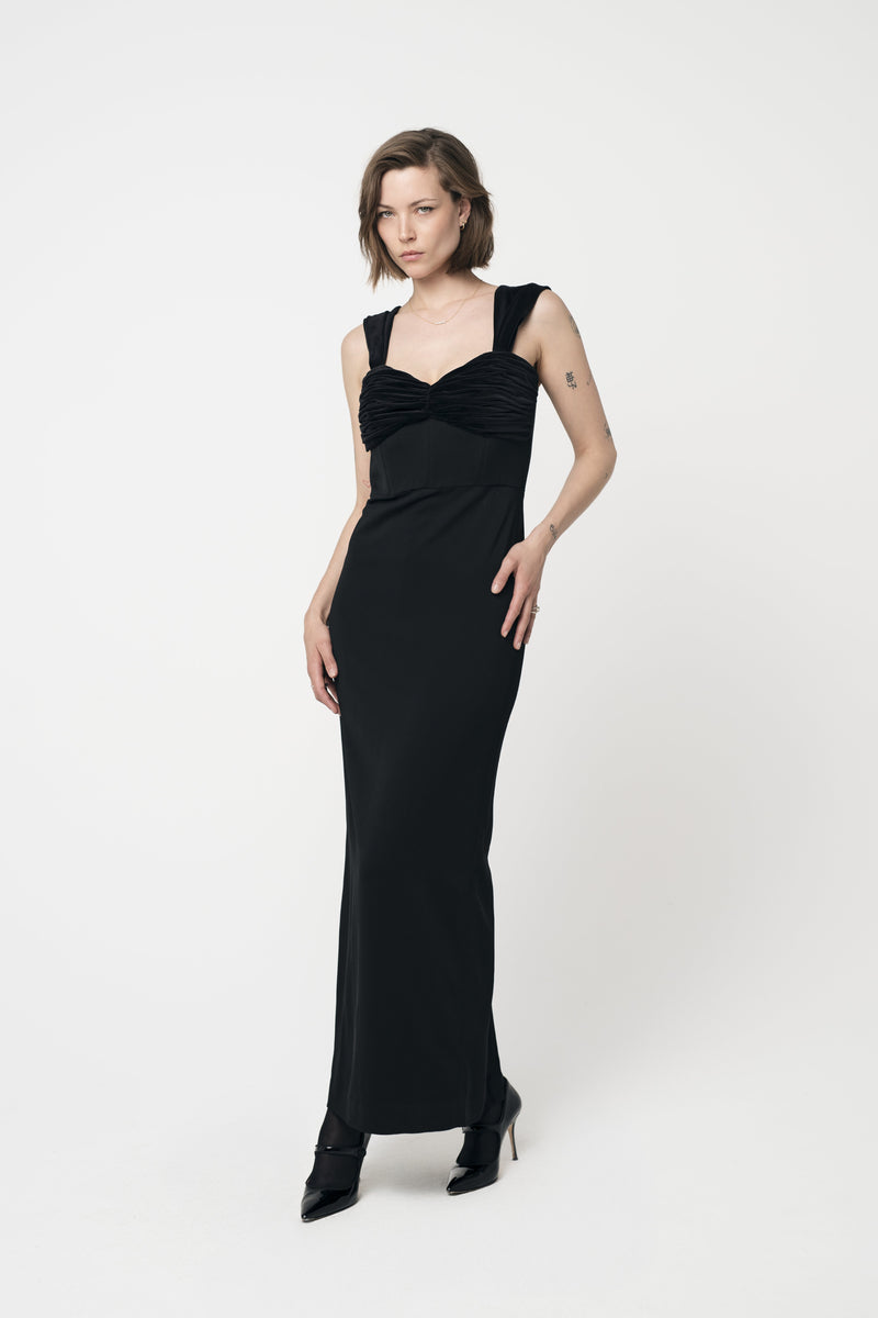 Tulip Midi Cocktail Dress – Black Velvet & Crepe | Pia Tjelta