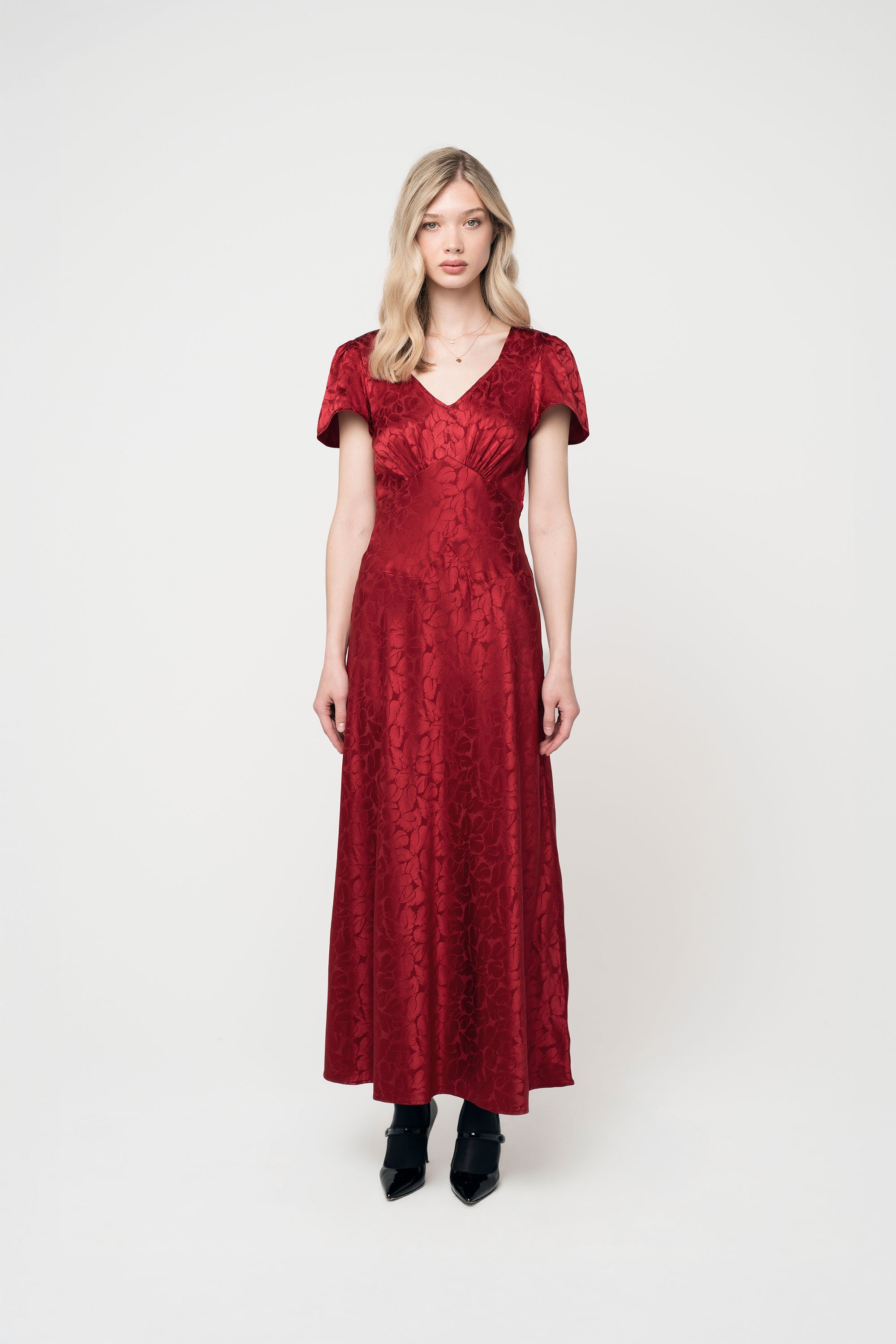 Marley Jacquard Dress | Red Silk Jacquard Midi – Pia Tjelta Studio