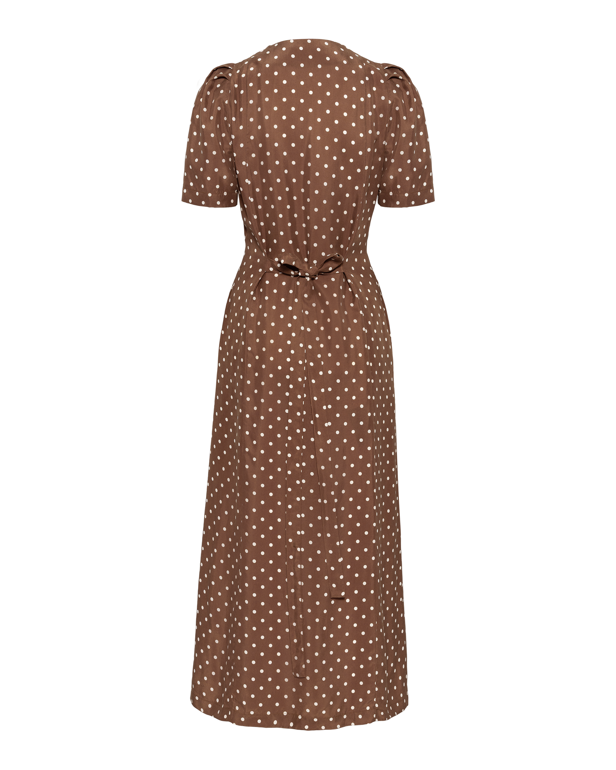 brown and black polka dot dress Zapaka Women Dark Brown V-Neck Satin A-Line Polka Dots Dress Tea Length Cap Sleeve Party Dress, Dark Brown / US6