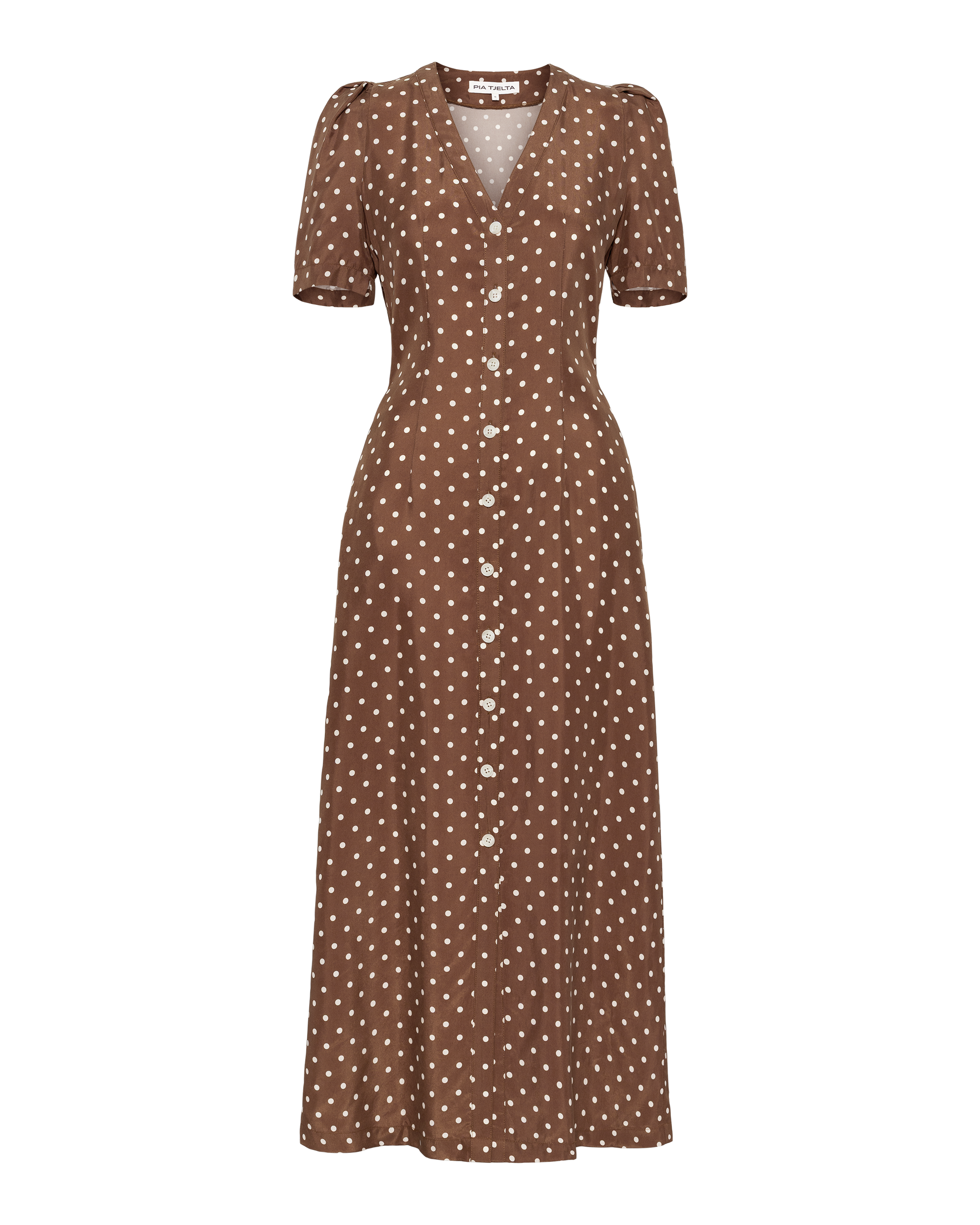 brown dress with dots Zapaka Women Brown Chiffon A-Line Polka Dots Dress Halter Tea Length Formal Dress, Brown / AU6