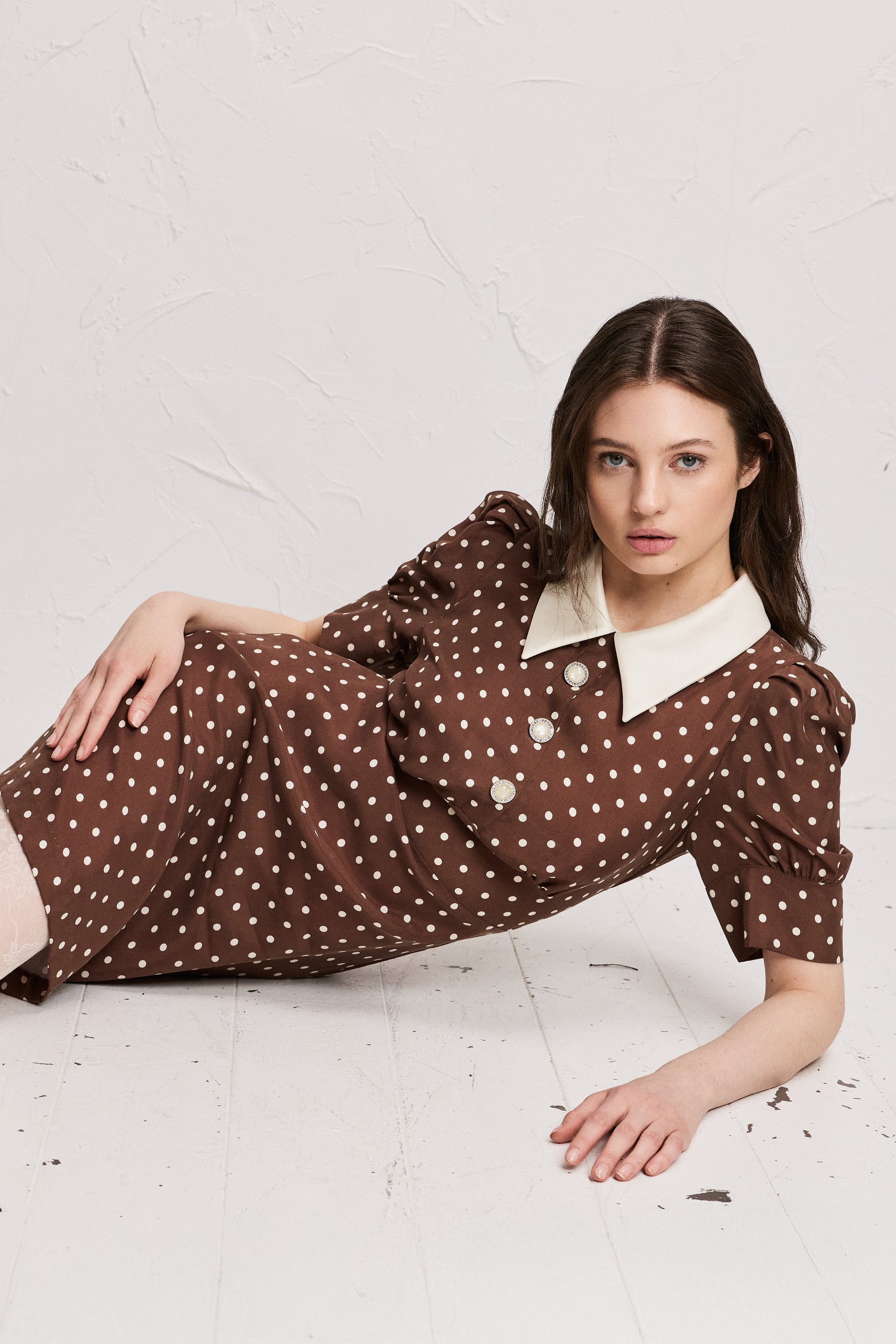 Short Brown Polka Dot Dress BEAUTY DOTS | Brown Polka Dot Mini Dress Short Brown Polka Dot Dress BEAUTY DOTS | Brown Polka Dot Mini Dress