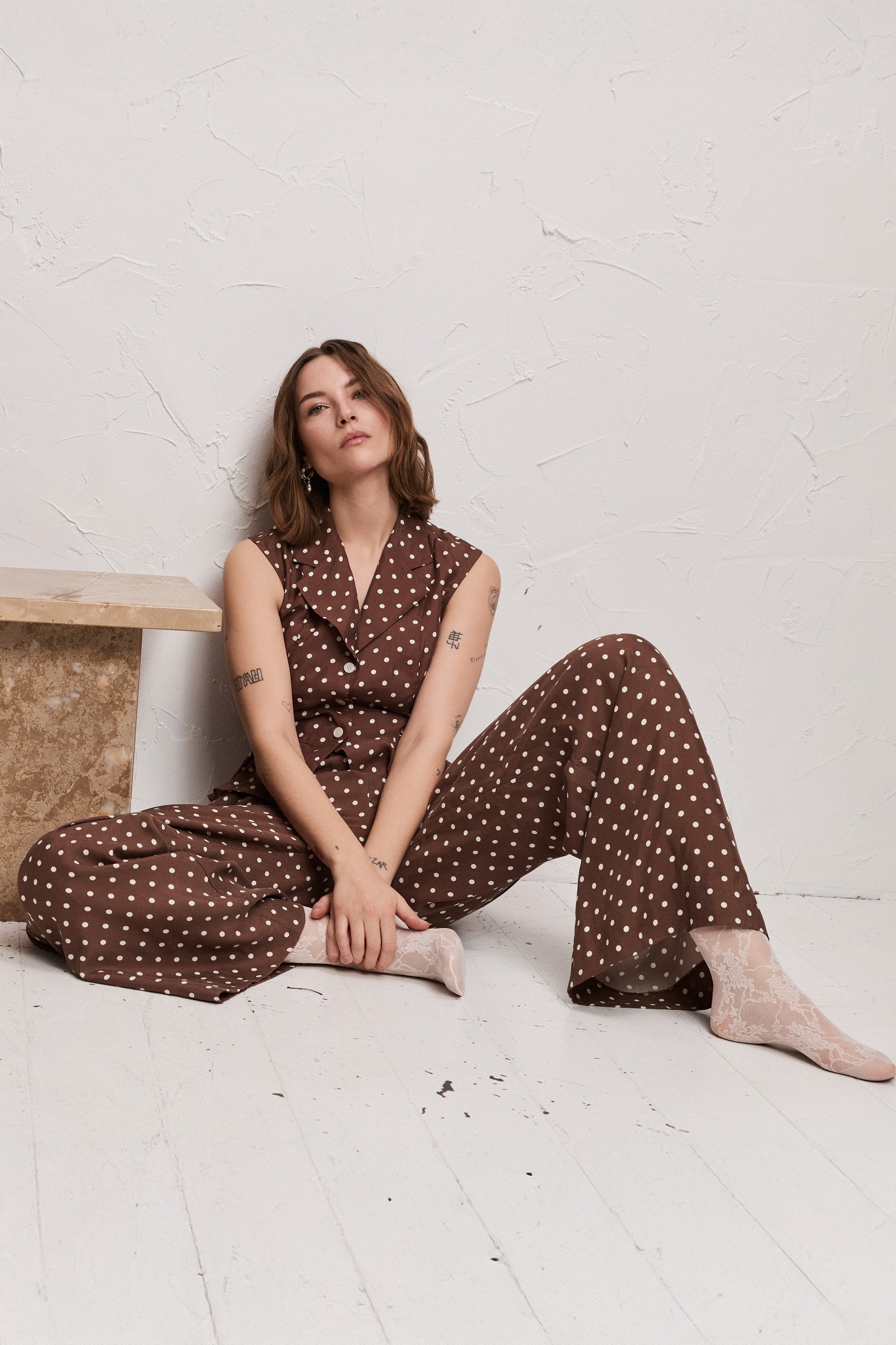 パンツ ans dotsloevner - pile bottoms Drifter Dots | Wide-Leg Polka Dot Pants | Pia Tjelta Studio