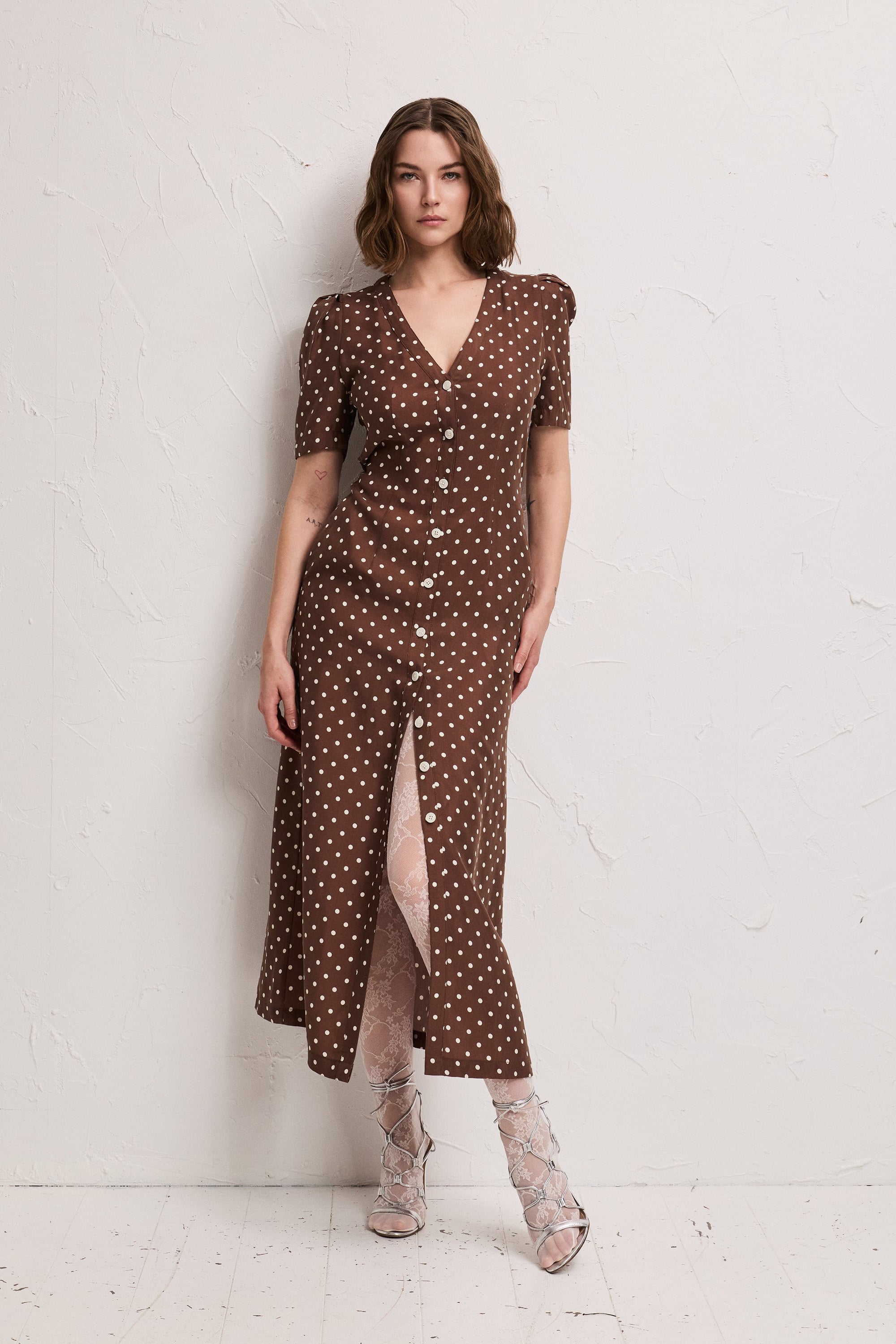 NIMA DOTS | Brown Polka Dot Maxi Dress | Pia Tjelta Studio NIMA DOTS | Brown Polka Dot Maxi Dress | Pia Tjelta Studio
